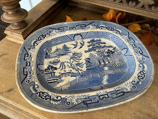 Antique Ironstone 1800’s English Staffordshire Blue Willow Transferware Platter