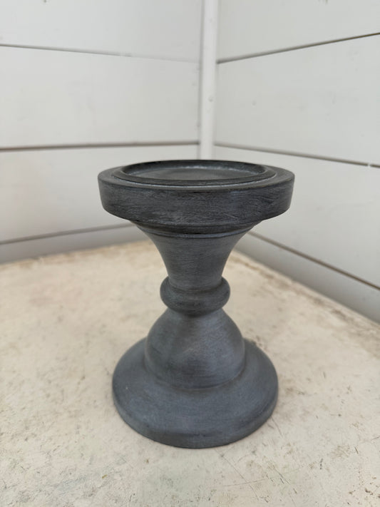 Gray, white waxed candlestick hand painted