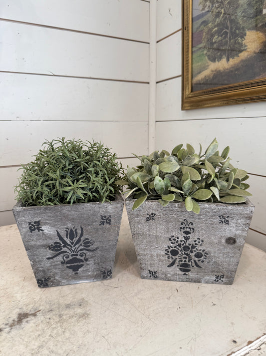 Set of stenciled planters - greenery not included