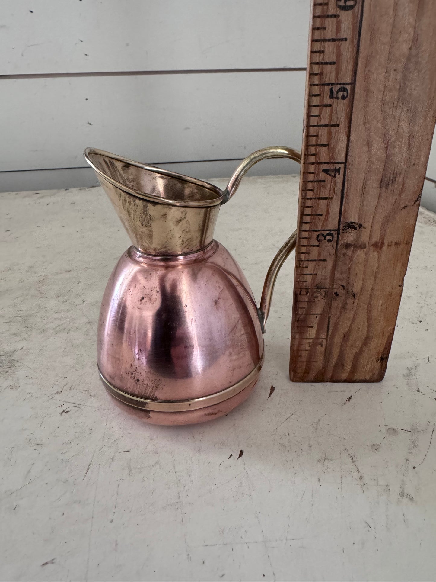 Vintage Copper and Brass Squat Jug