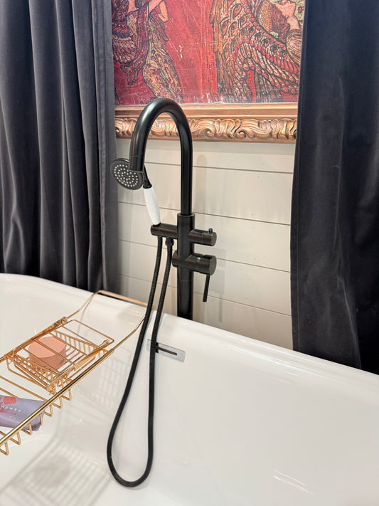Matte Black Tub Filler Fixture with Sprayer