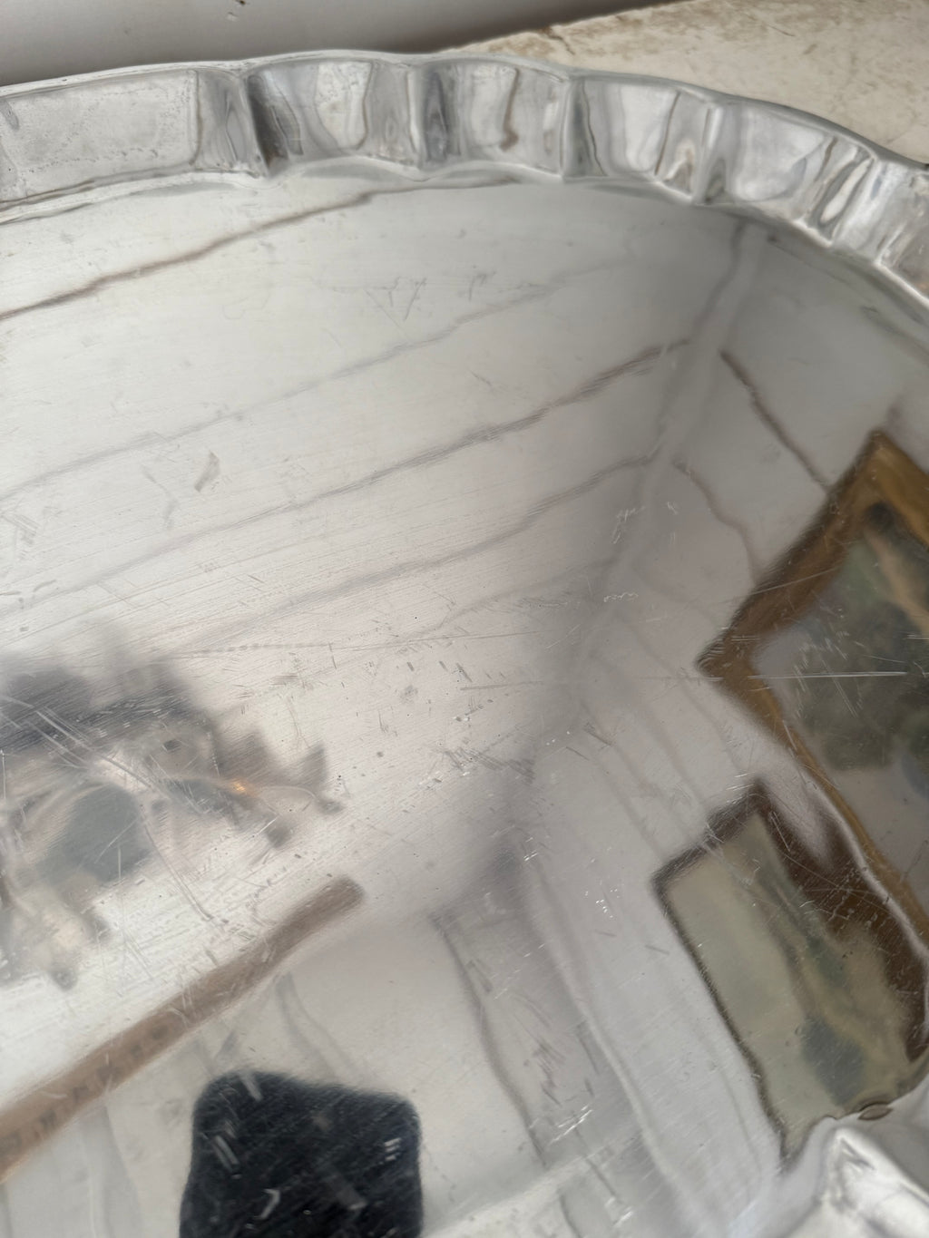 Oversized Victorian Style Polished Aluminum Tray