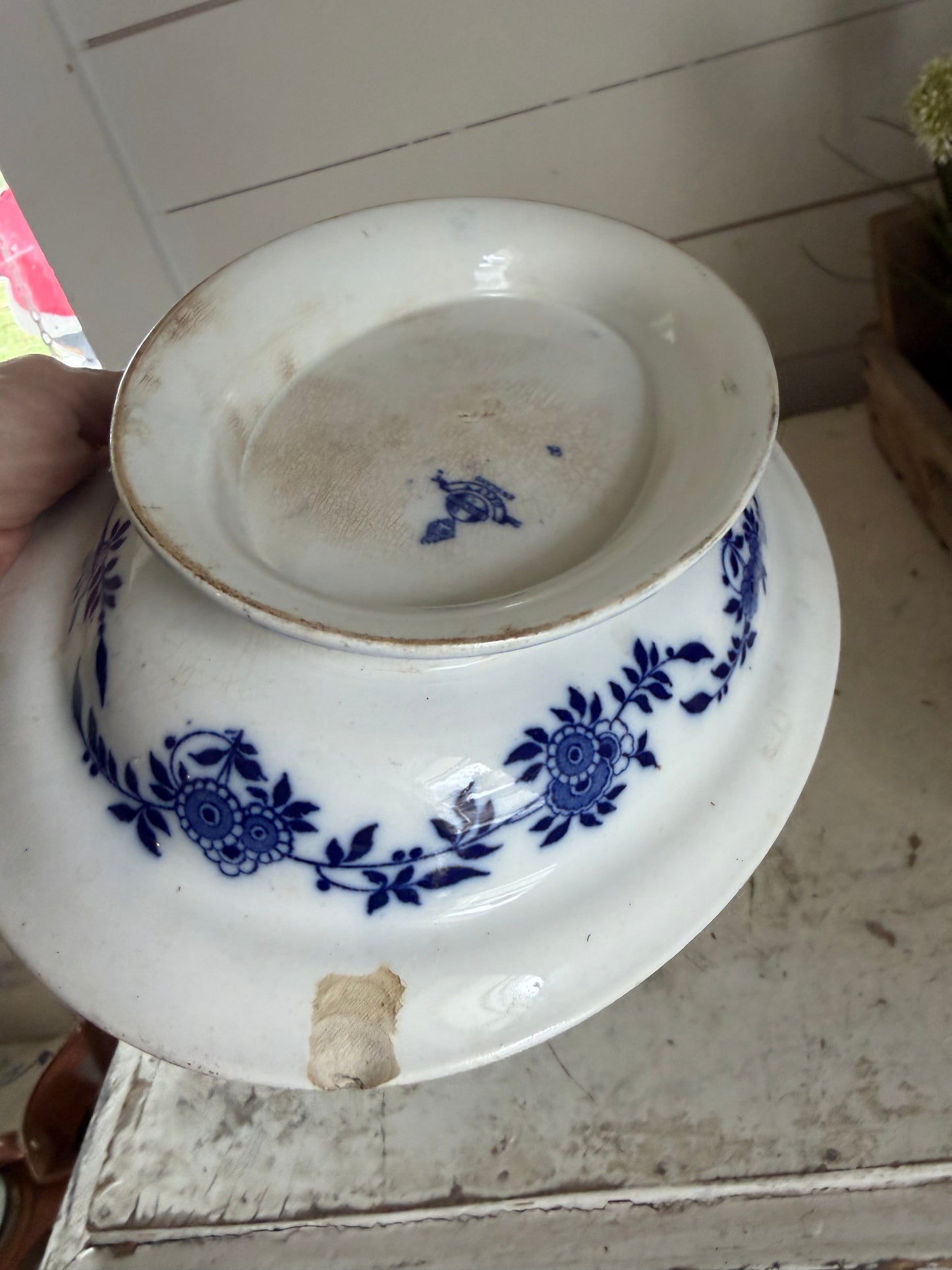 Flow Blue Serving Dish blue and white antique vegetable bowl footed serving dish ironstone china transferware classic English