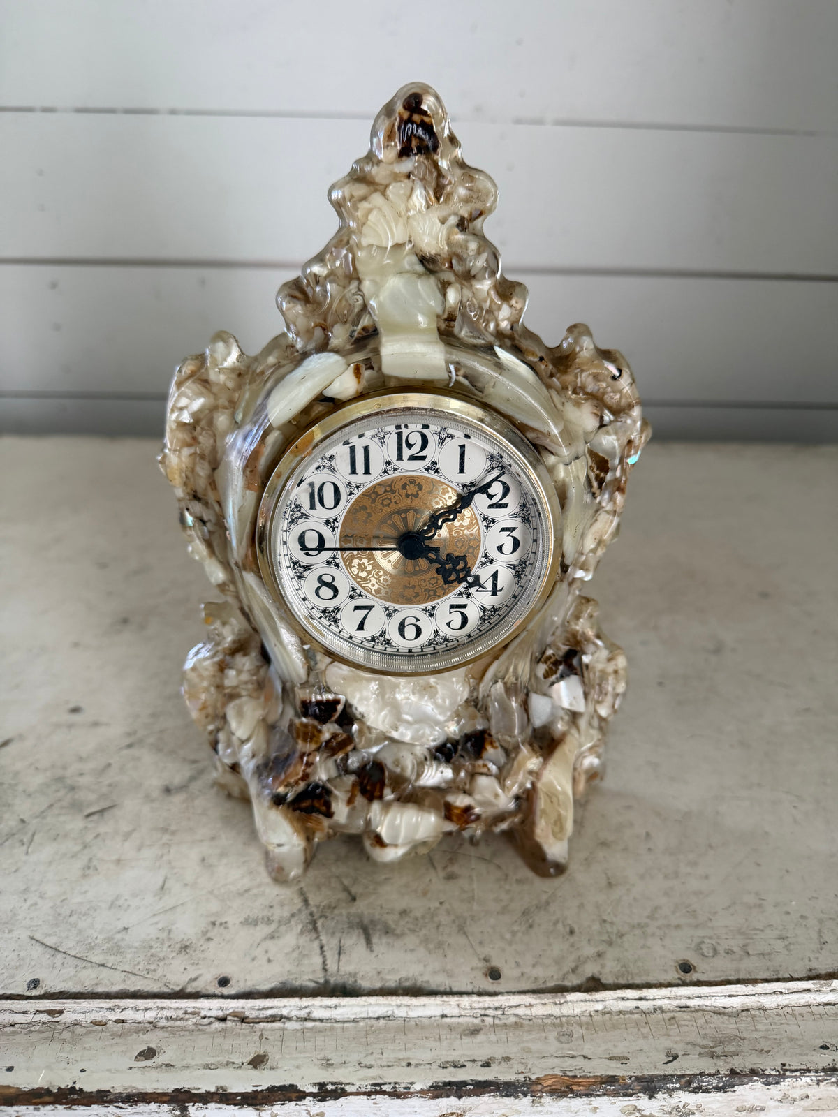 Mid Century Modern vintage Lanshire mother-of-pearl resin mantel clock