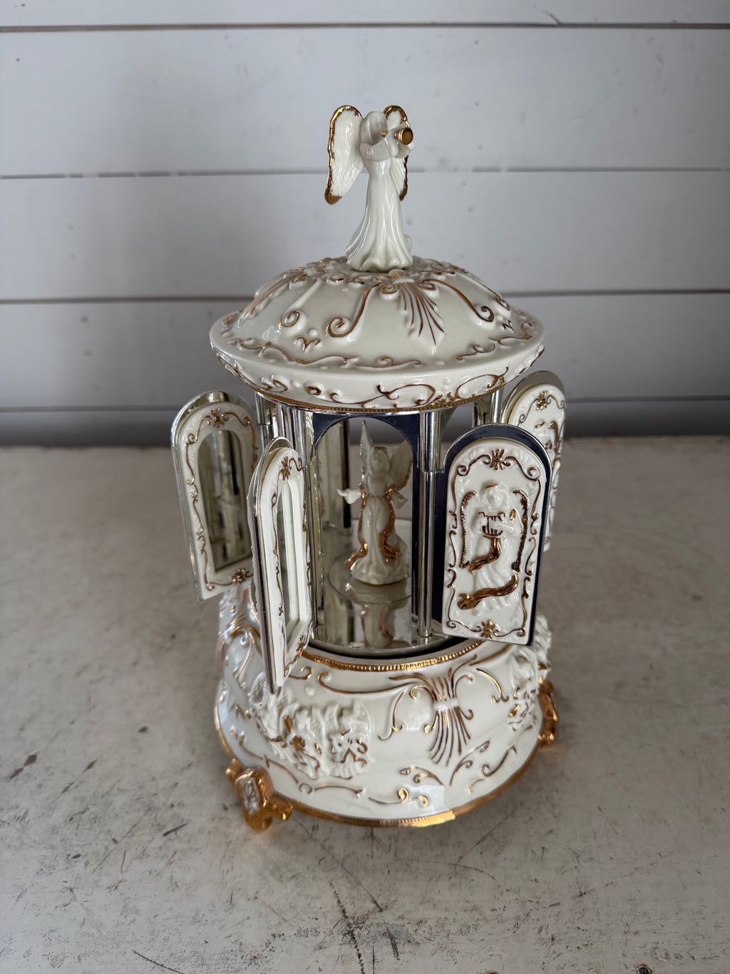 Mr. Christmas Angel Carillon Music Box Rare Carousel Figure  - music plays, but it does not turn
