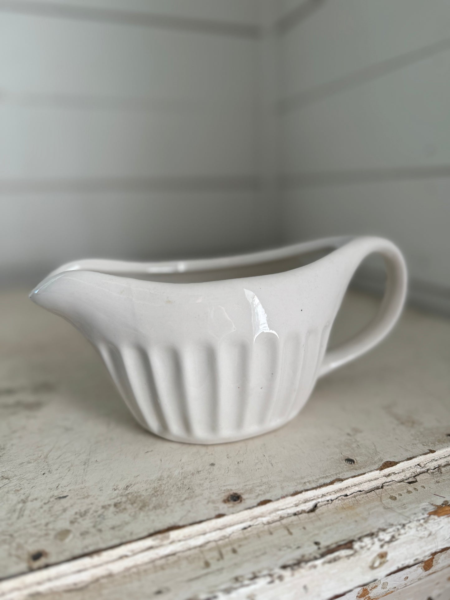 White Stoneware Gravy Boat