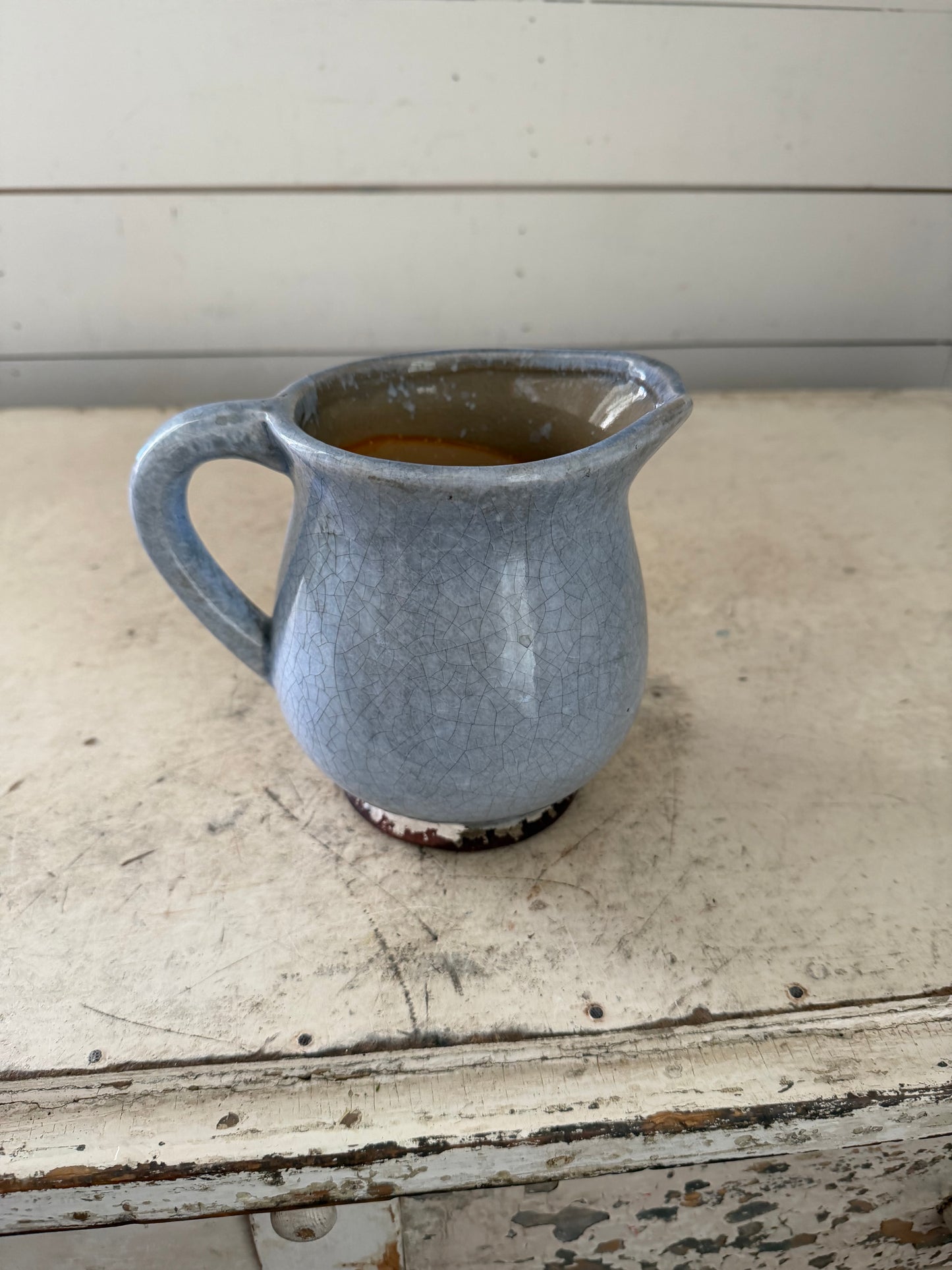 blue-gray craquelure glaze ceramic pitcher
