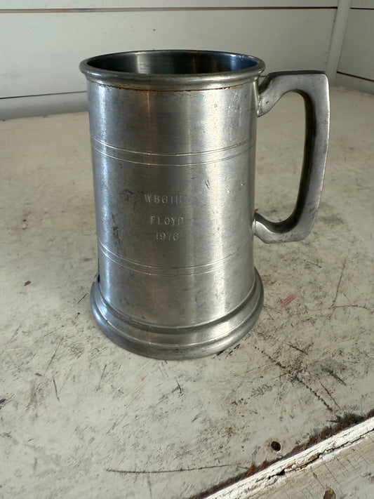 Engraved English pewter tankered with glass bottom