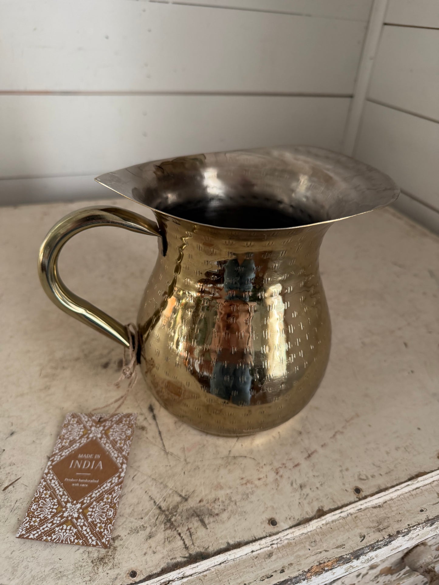 Hammered Metal Water Pitcher Gold Tone