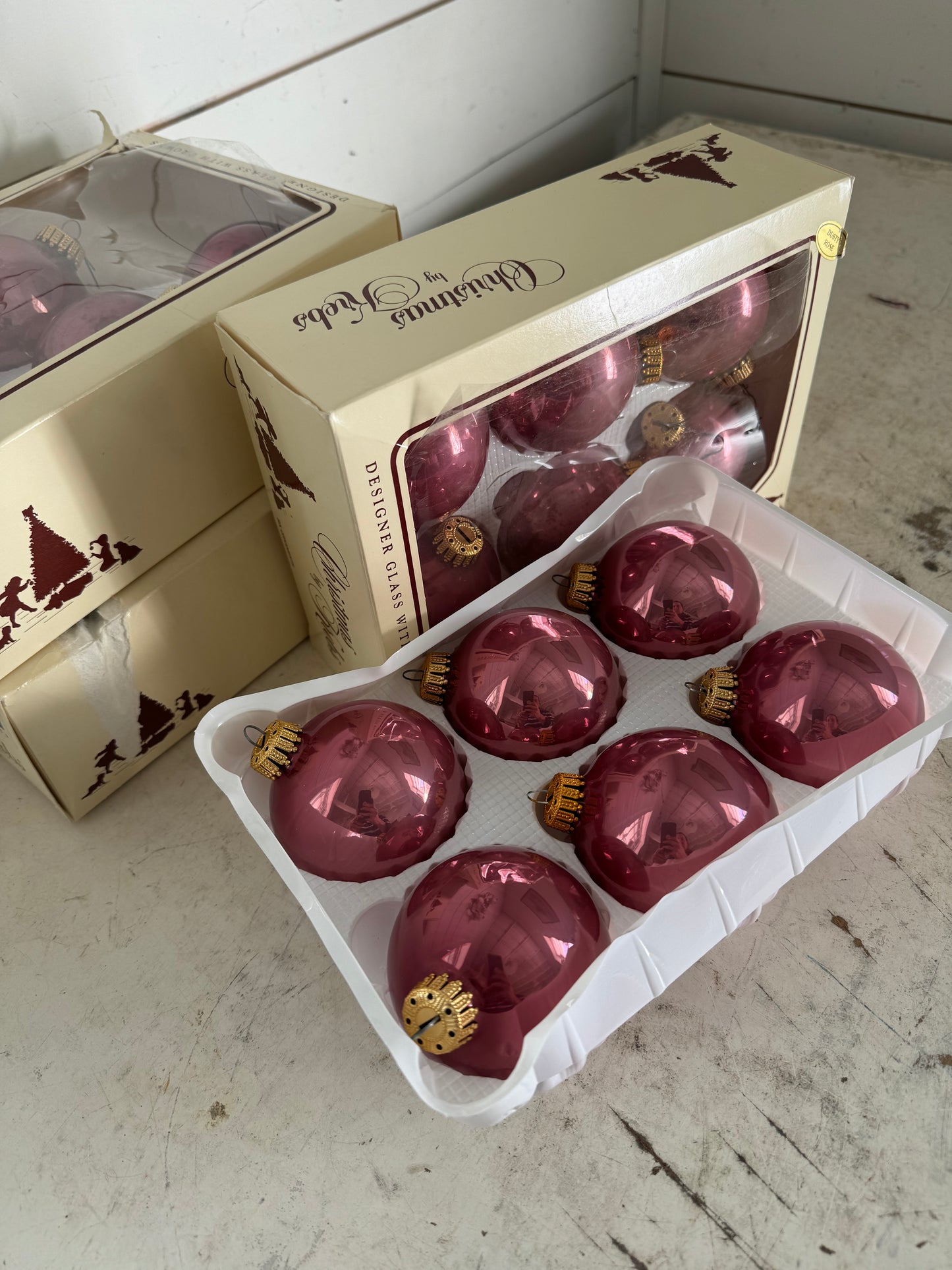 Dusty Rose Vintage Glads Ornaments sold by box