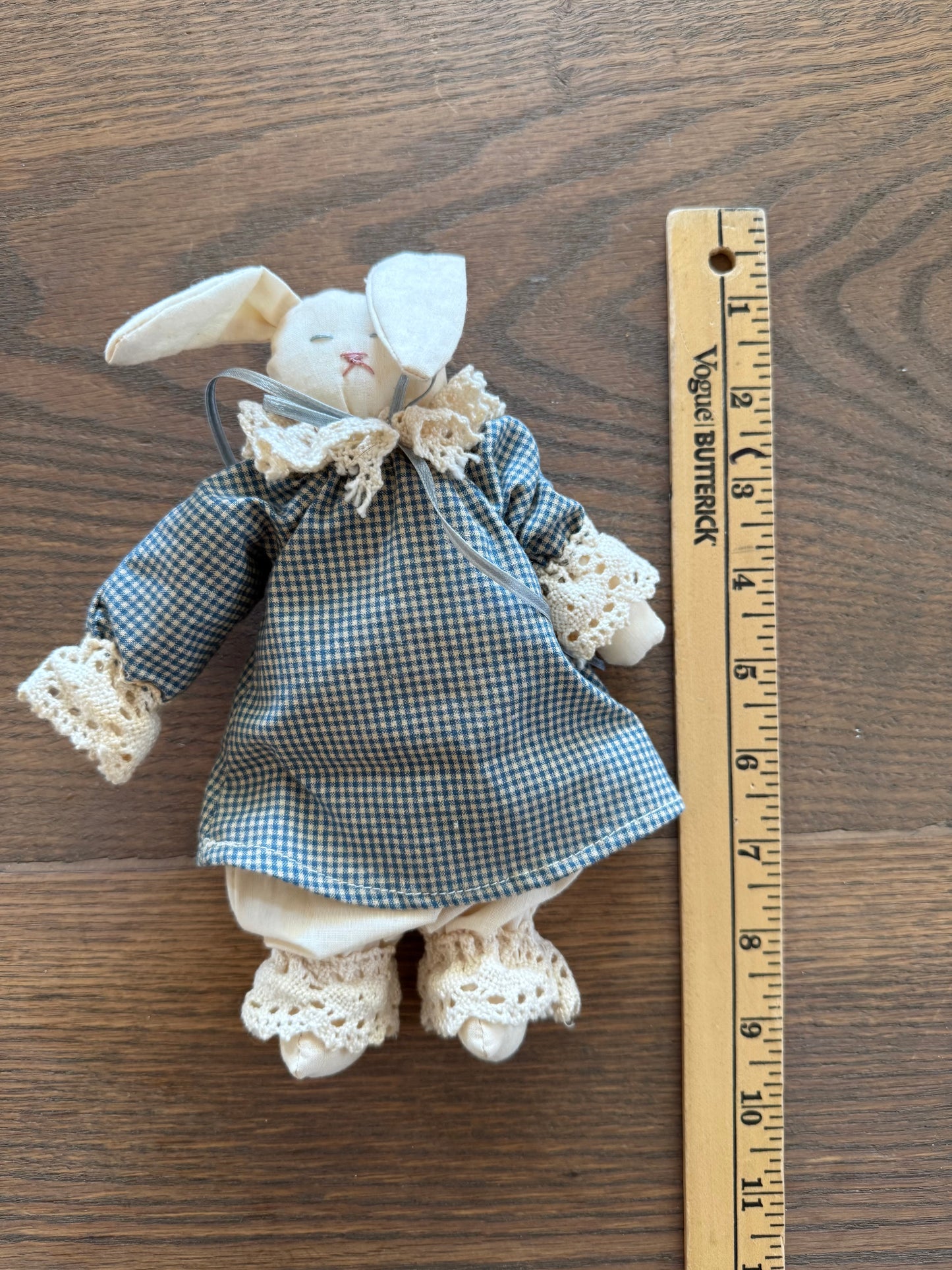 Flop eared cotton bunny with blue dress