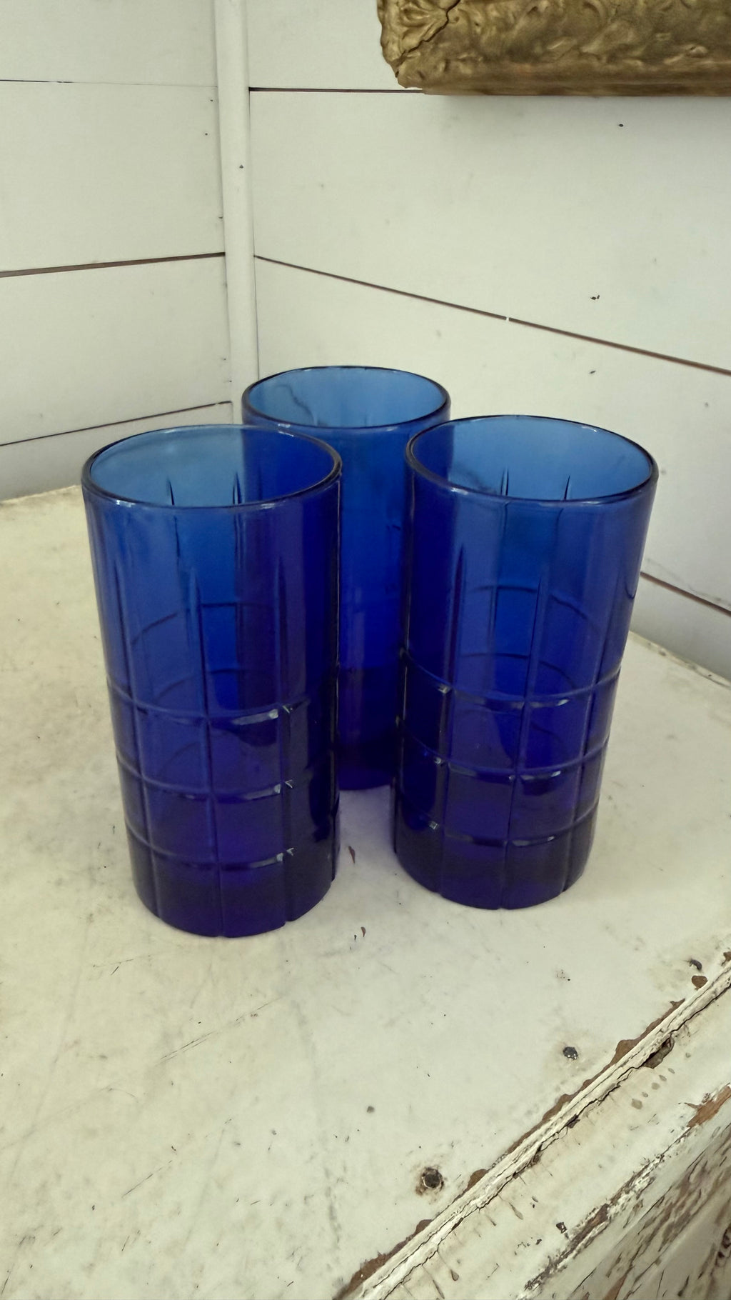 Vintage anchor hocking tartan cobalt blue glasses