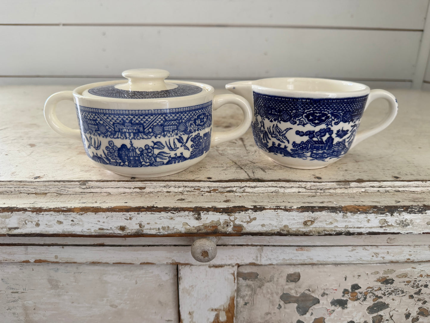Blue Willow Creamer and Sugar Set