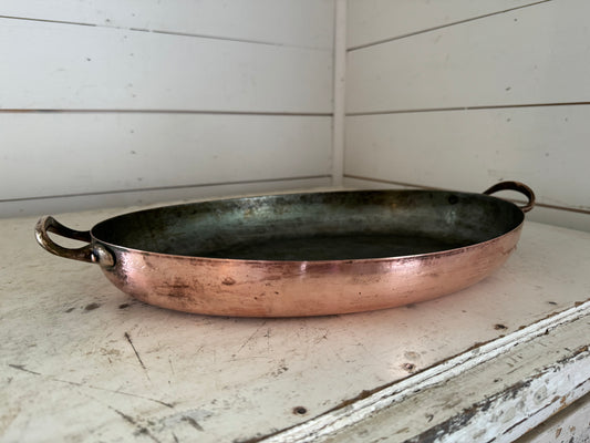 Vintage Cooper Oval Pan with brass handles