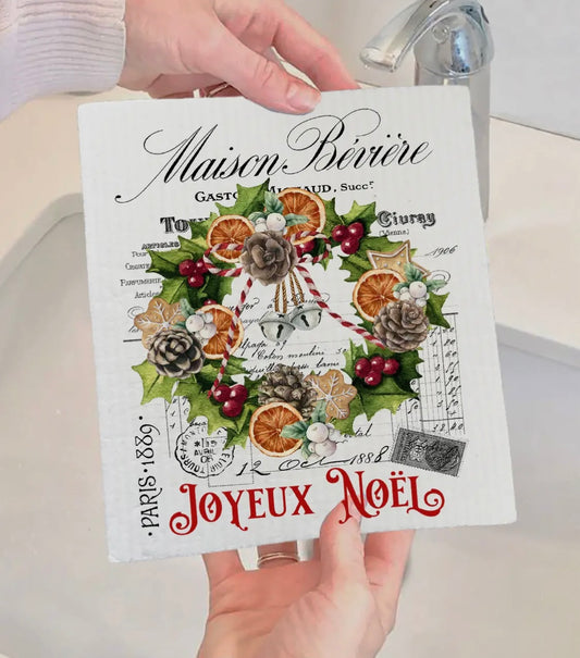 Joyeux Noel Christmas Wreath Dish Cloth