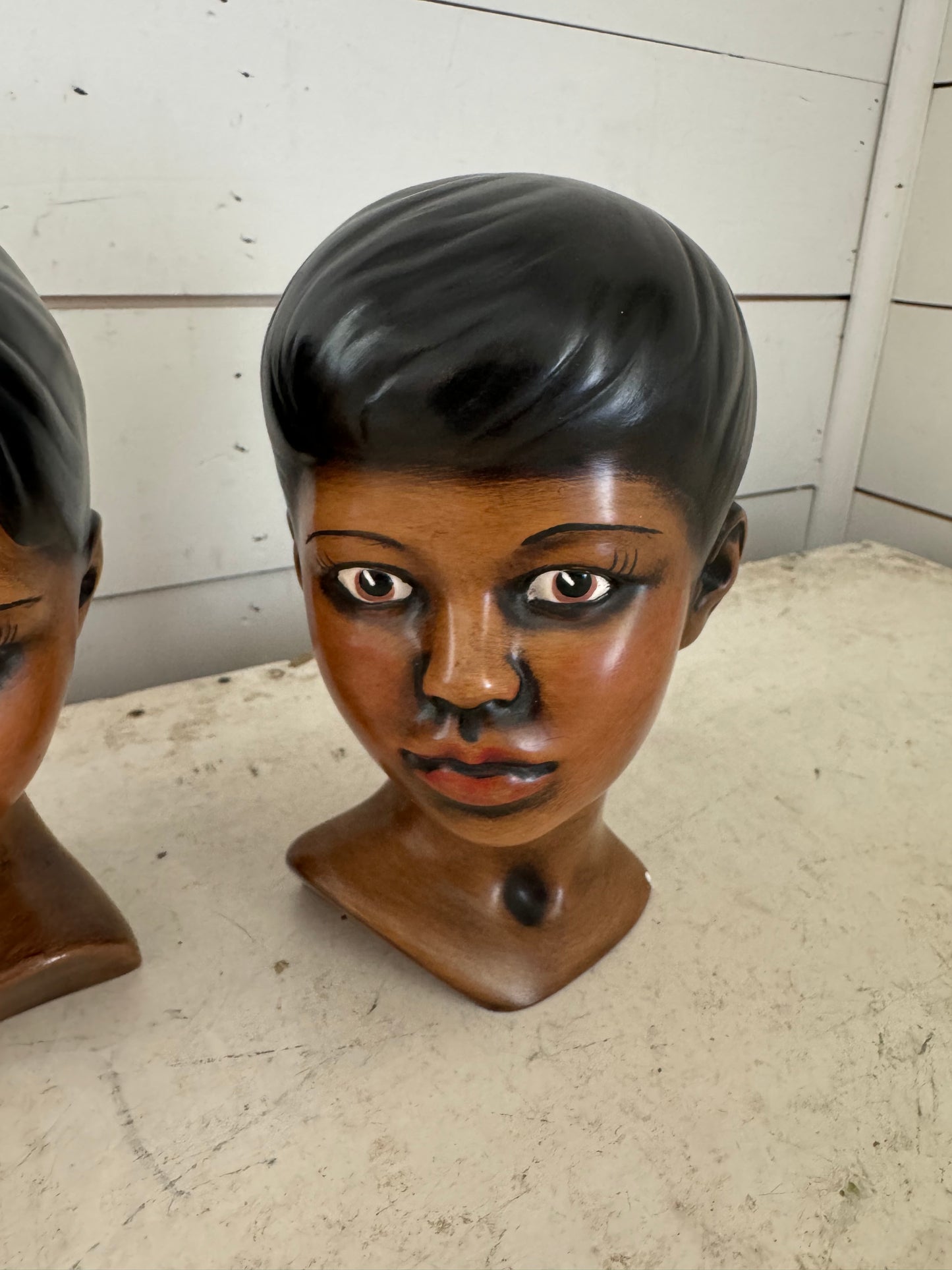 Vintage African American Bust of Boy and Girl Set small chip