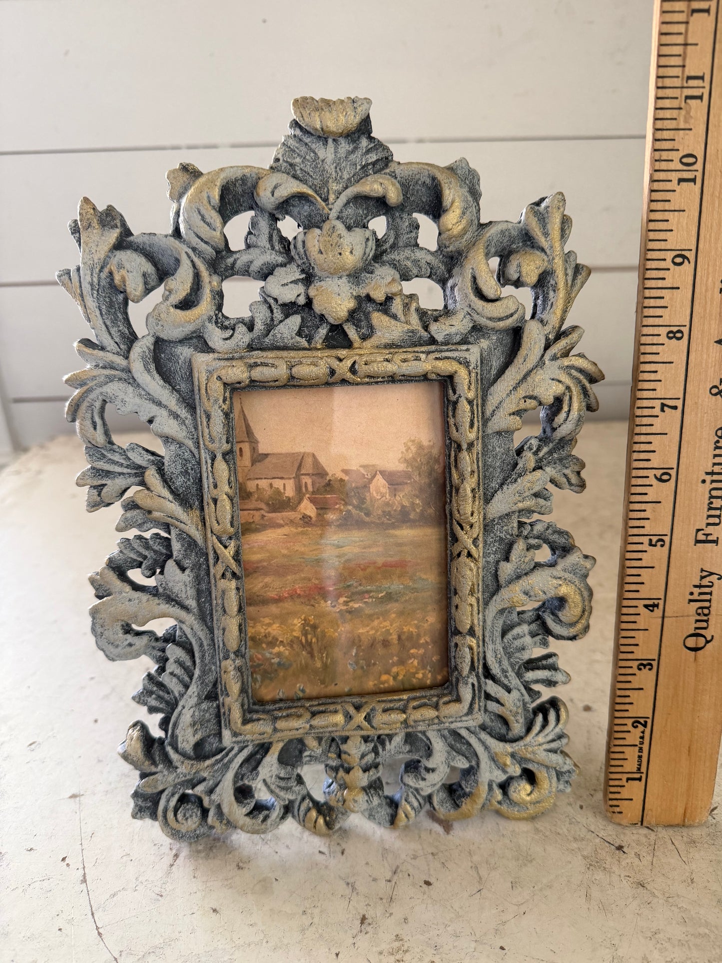 Ornate Frame Swag on Top with Old Church Print
