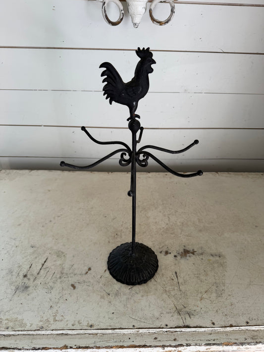Cast Iron Base Rooster Mug Rack