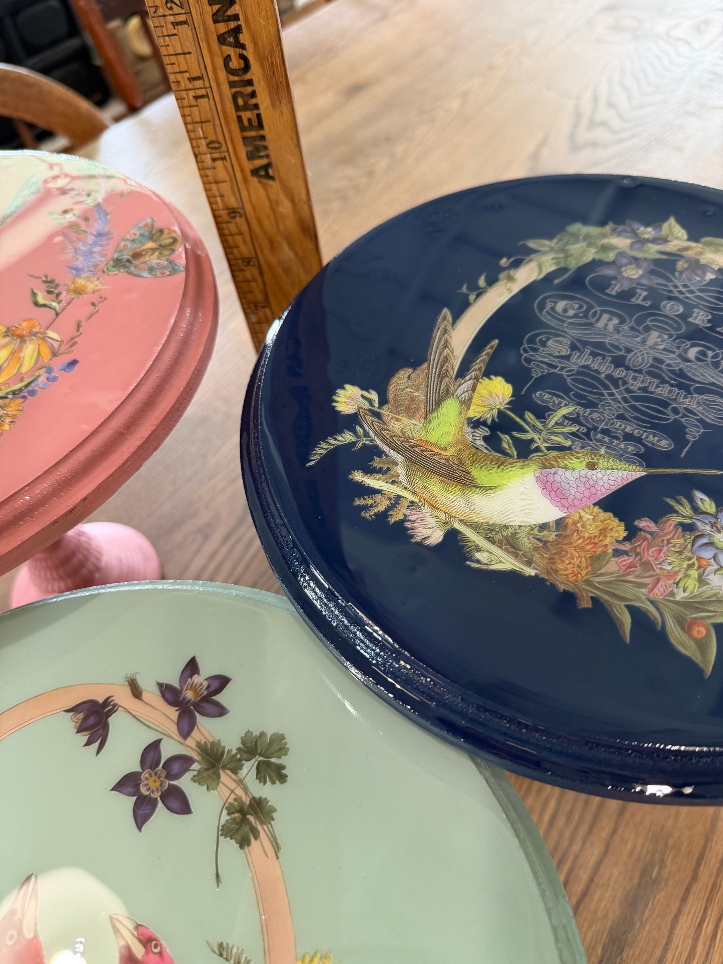 Hand Painted Floral  Pedastal Food Safe Resin on top