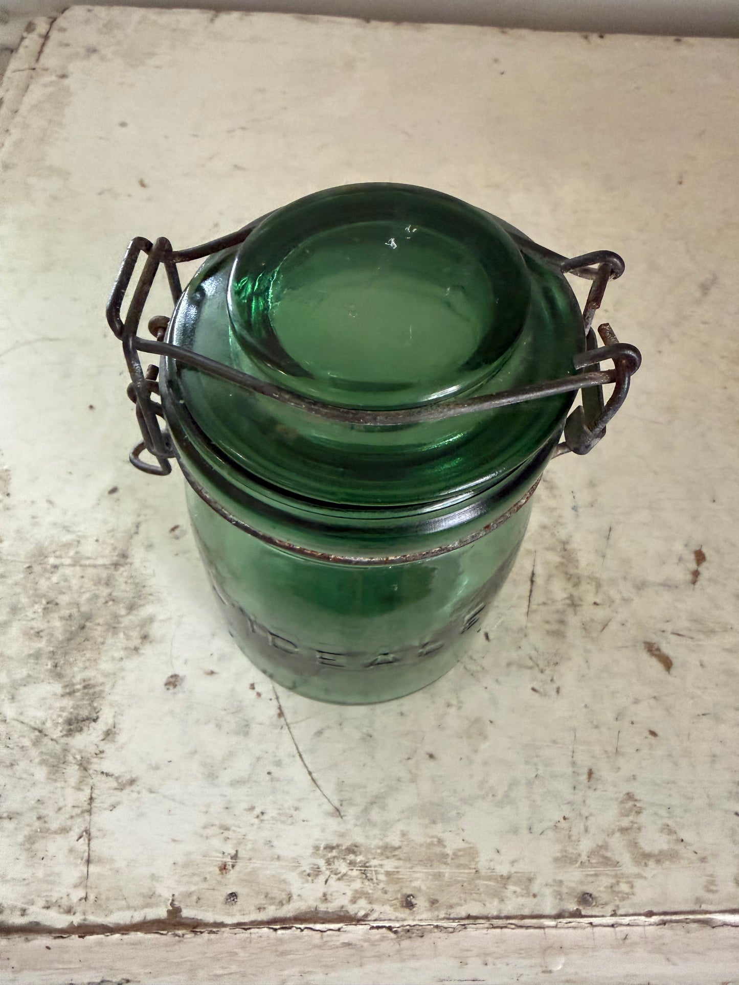L’ideal 3/4 litre Antique Green Glass Hermetic Canning Jar