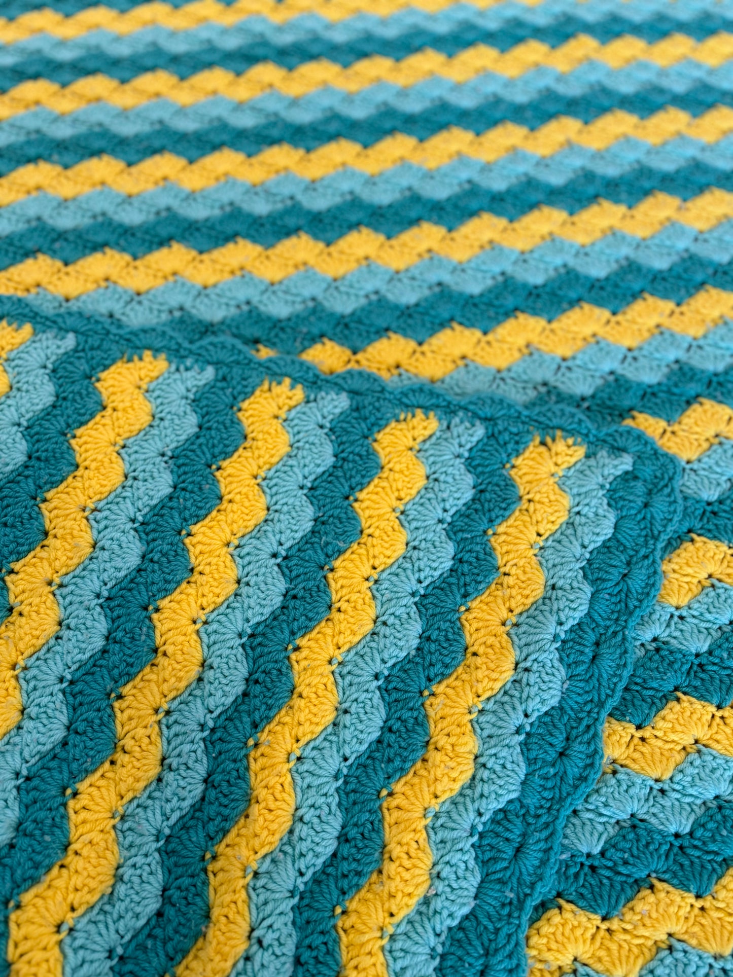 Teal, Mint & Yellow Afghan 83”x60”