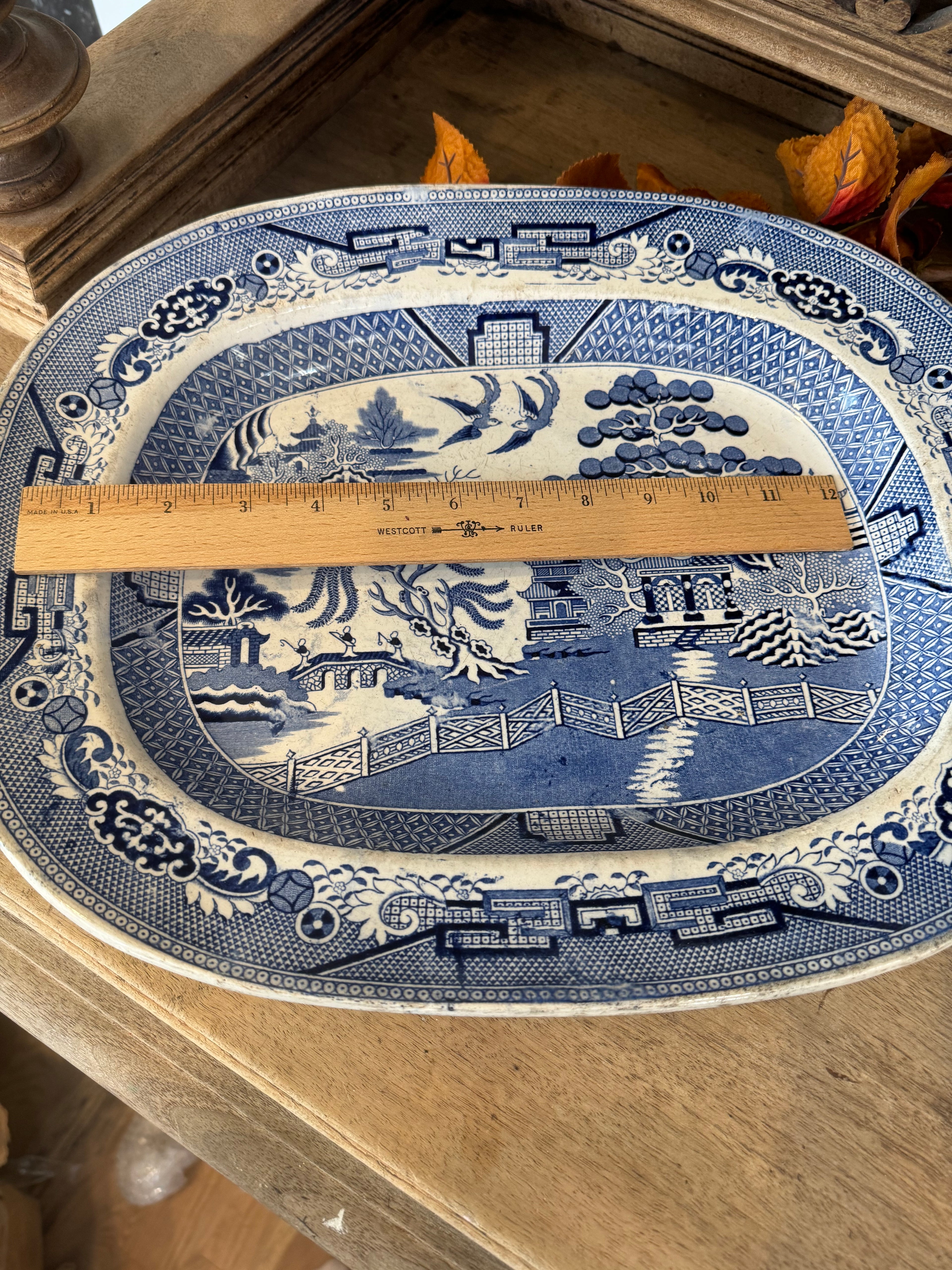 Antique Ironstone 1800’s English Staffordshire Blue Willow Transferware Platter
