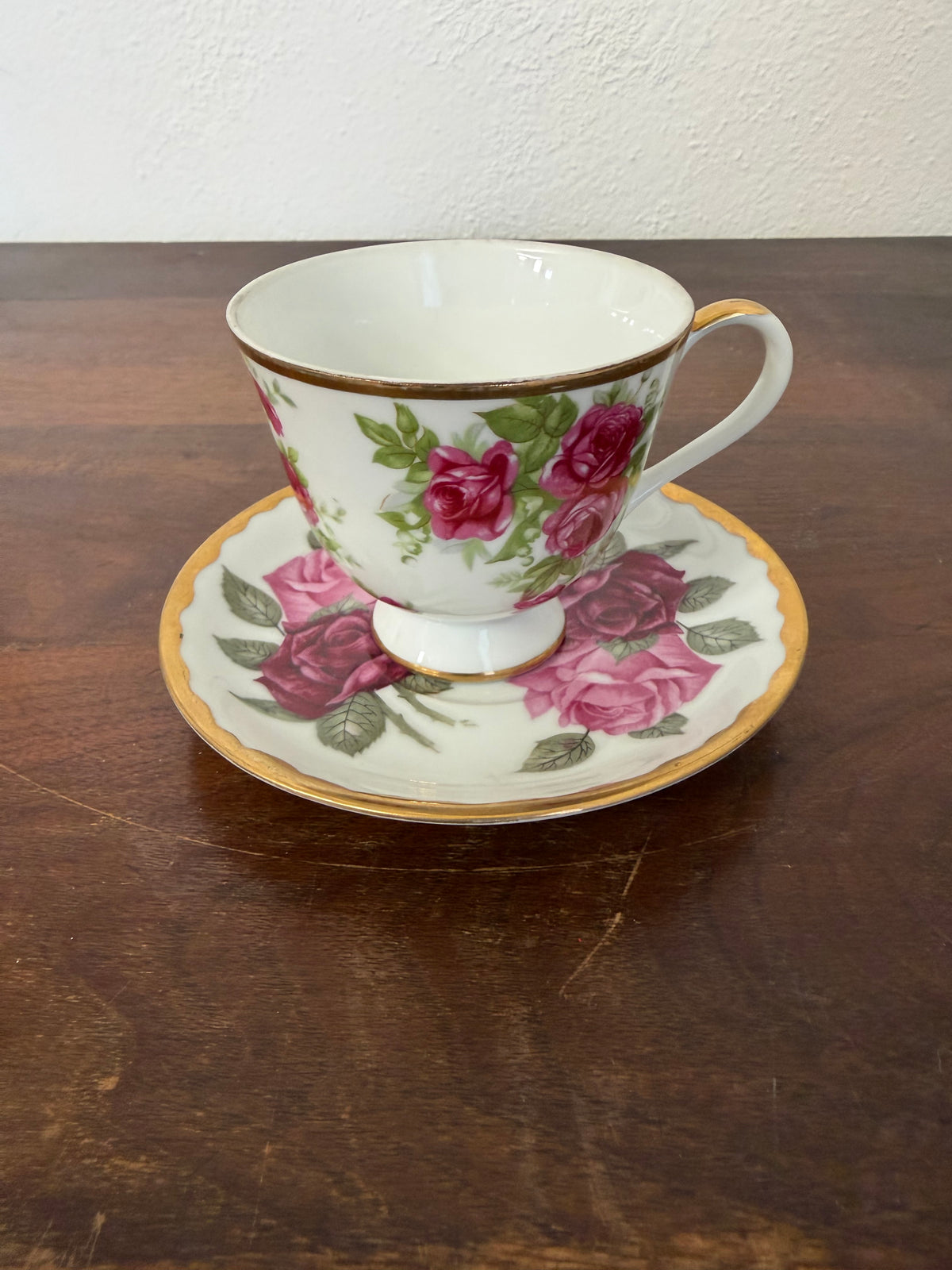 Vintage Fine Bine China Rose Footed Teacup and Saucer