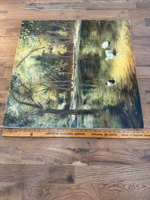California Artist Jay Schmidt Signed Oil Painting On Canvas Of Ducks On a Pond