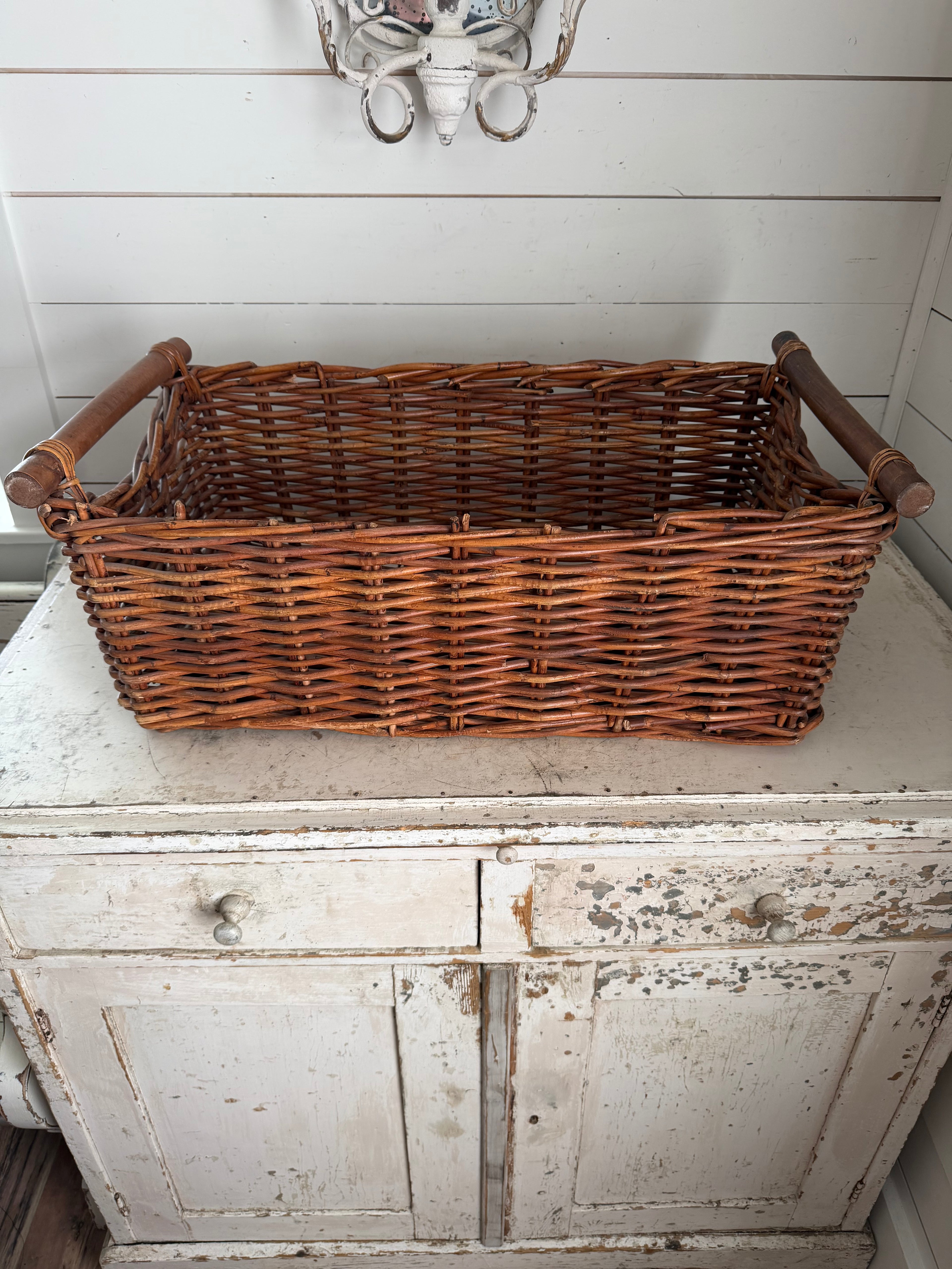 Vintage European Style Wicker Storage / Kindling Basket