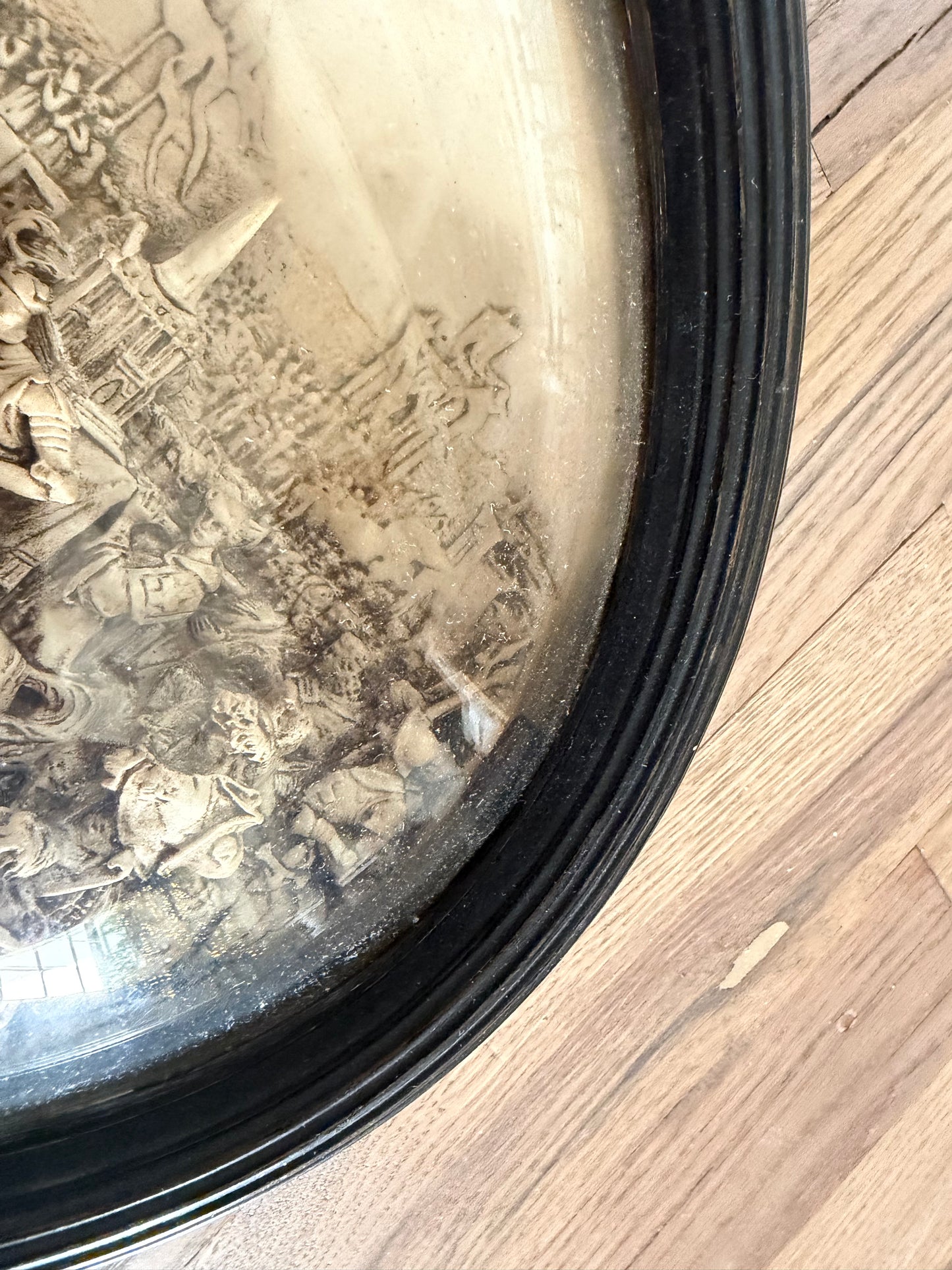 Rare Antique Oval Domed Glass French Plaster Relief Picture with Dome Glass - does have small piece of wood loose inside that I can’t get out