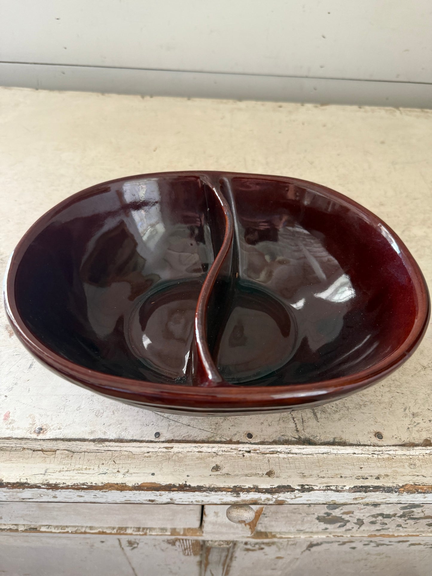 Vintage MARCREST Stoneware Daisy Dot Divided Serving Bowl Sectional Dish