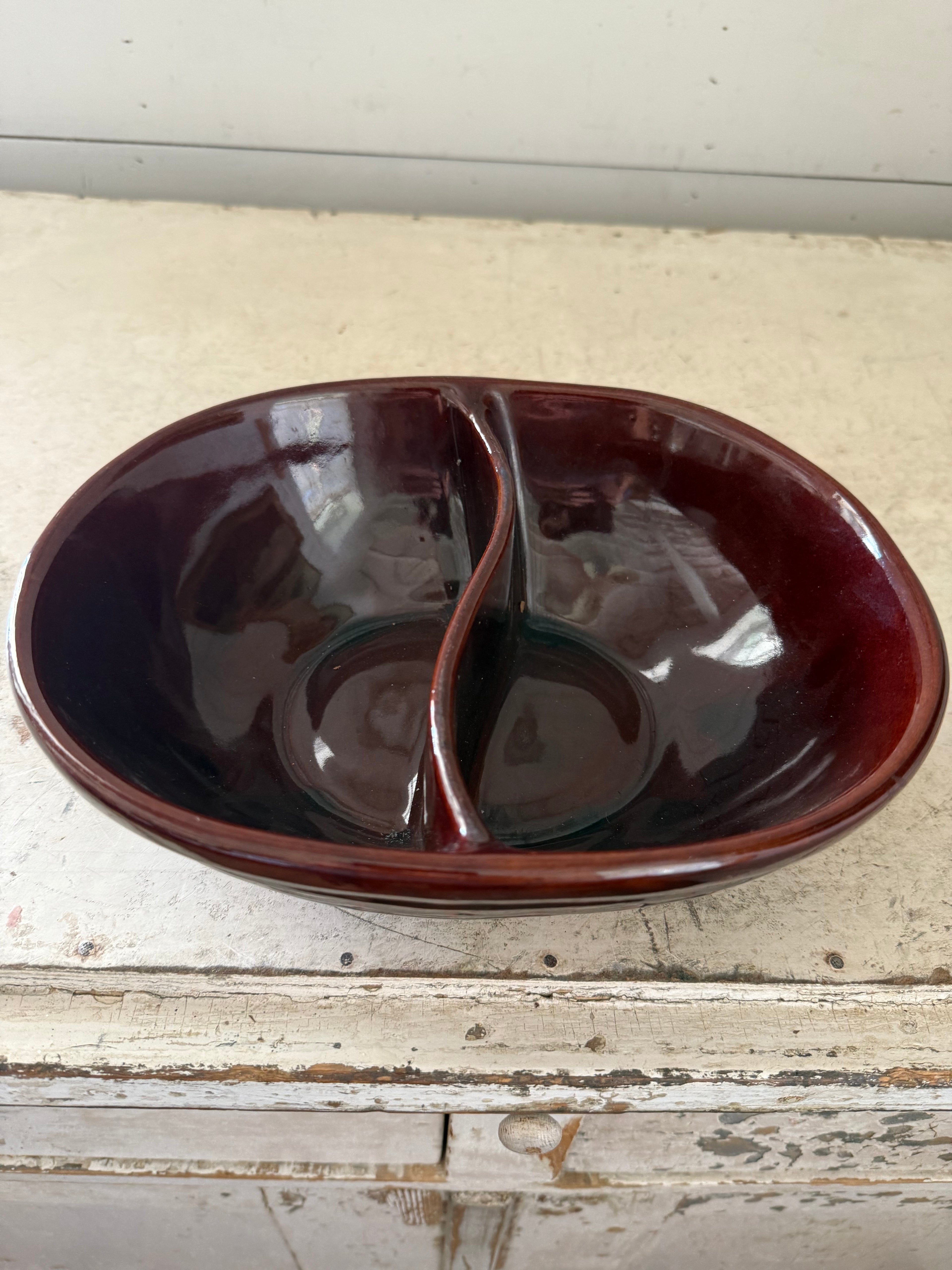 Vintage MARCREST Stoneware Daisy Dot Divided Serving Bowl Sectional Dish