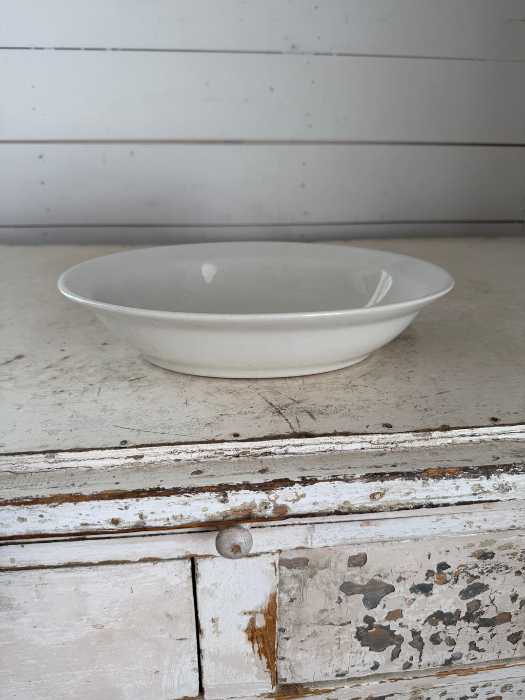 10” Antique Shanango China White Ironstone Large Oval Serving Bowl