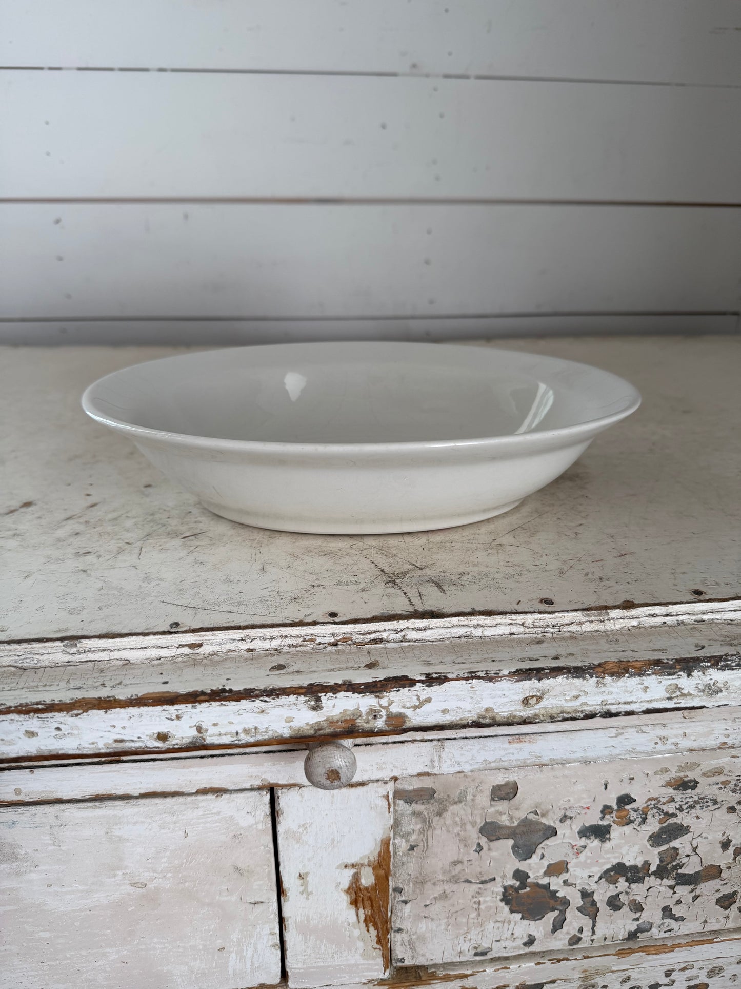 10” Antique Shanango China White Ironstone Large Oval Serving Bowl