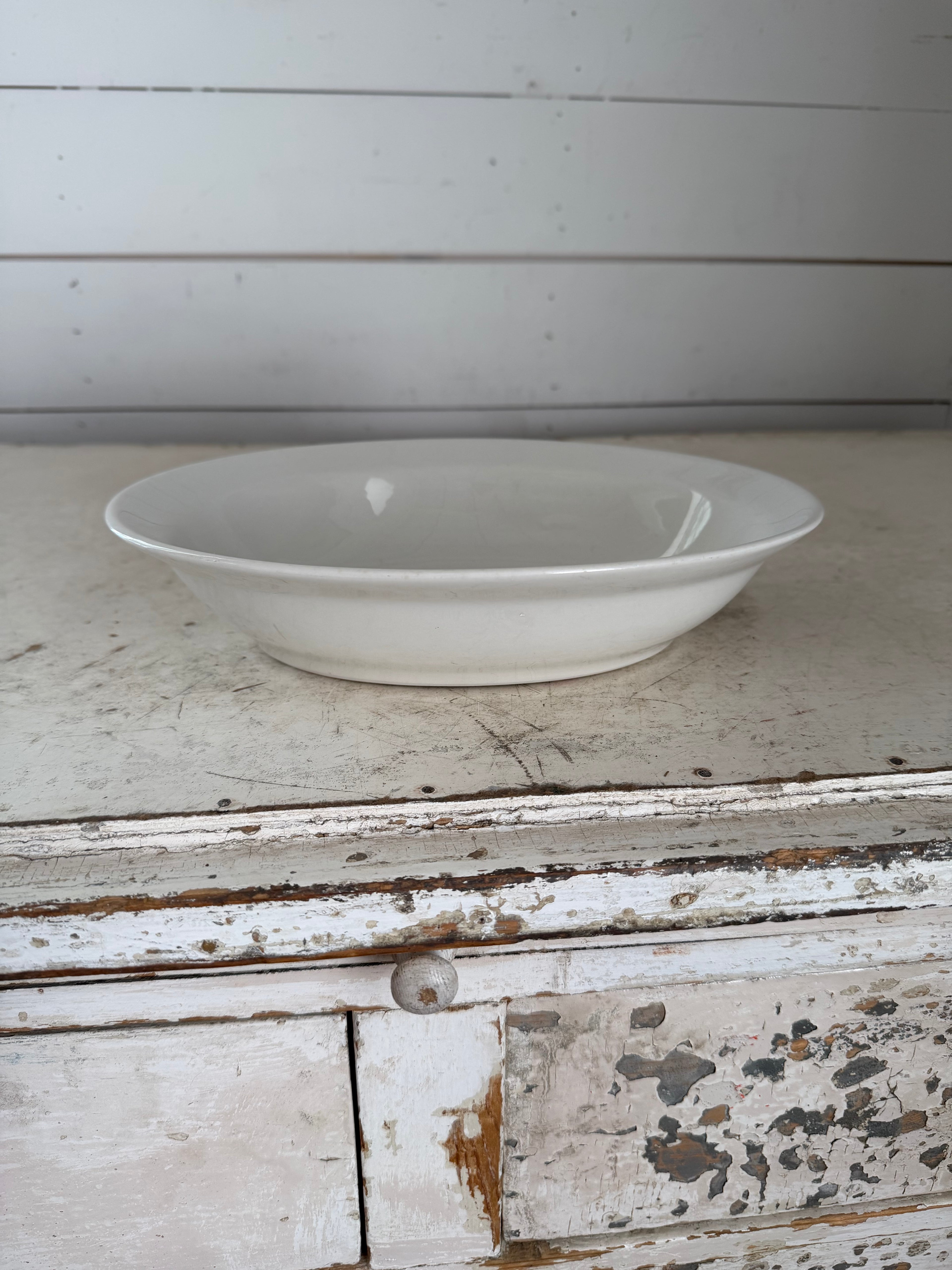 10” Antique Shanango China White Ironstone Large Oval Serving Bowl