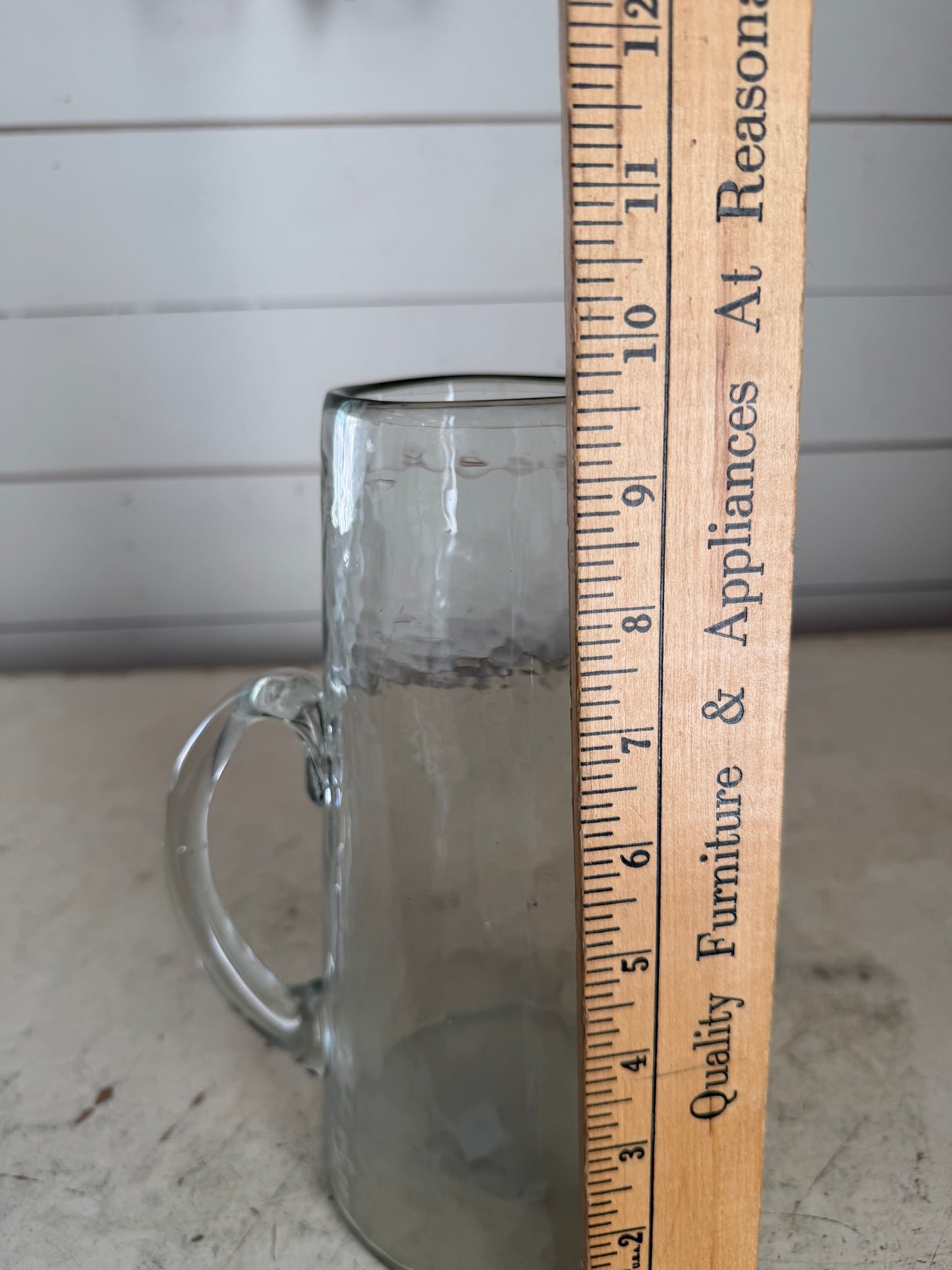 Hand blown glass pitcher