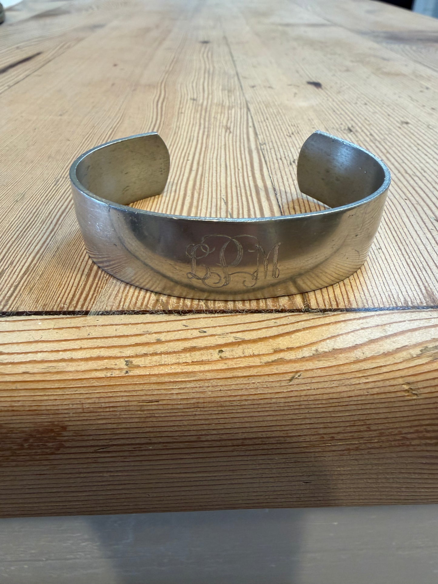 Polished Pewter Wide Cuff Bracelet with LPM monogram