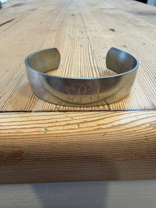 Polished Pewter Wide Cuff Bracelet with LPM monogram