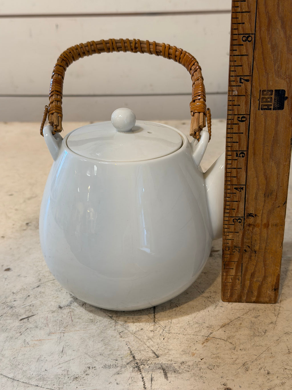 Vintage Porcelain Teapot With Basket Weave Handle