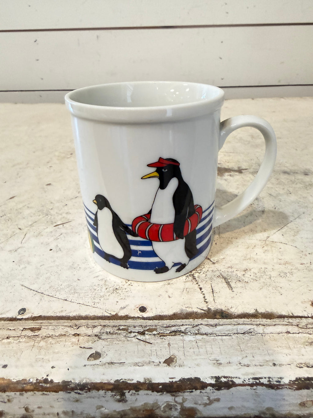 Vintage Cartoon Penguin mug - Blue Stripes