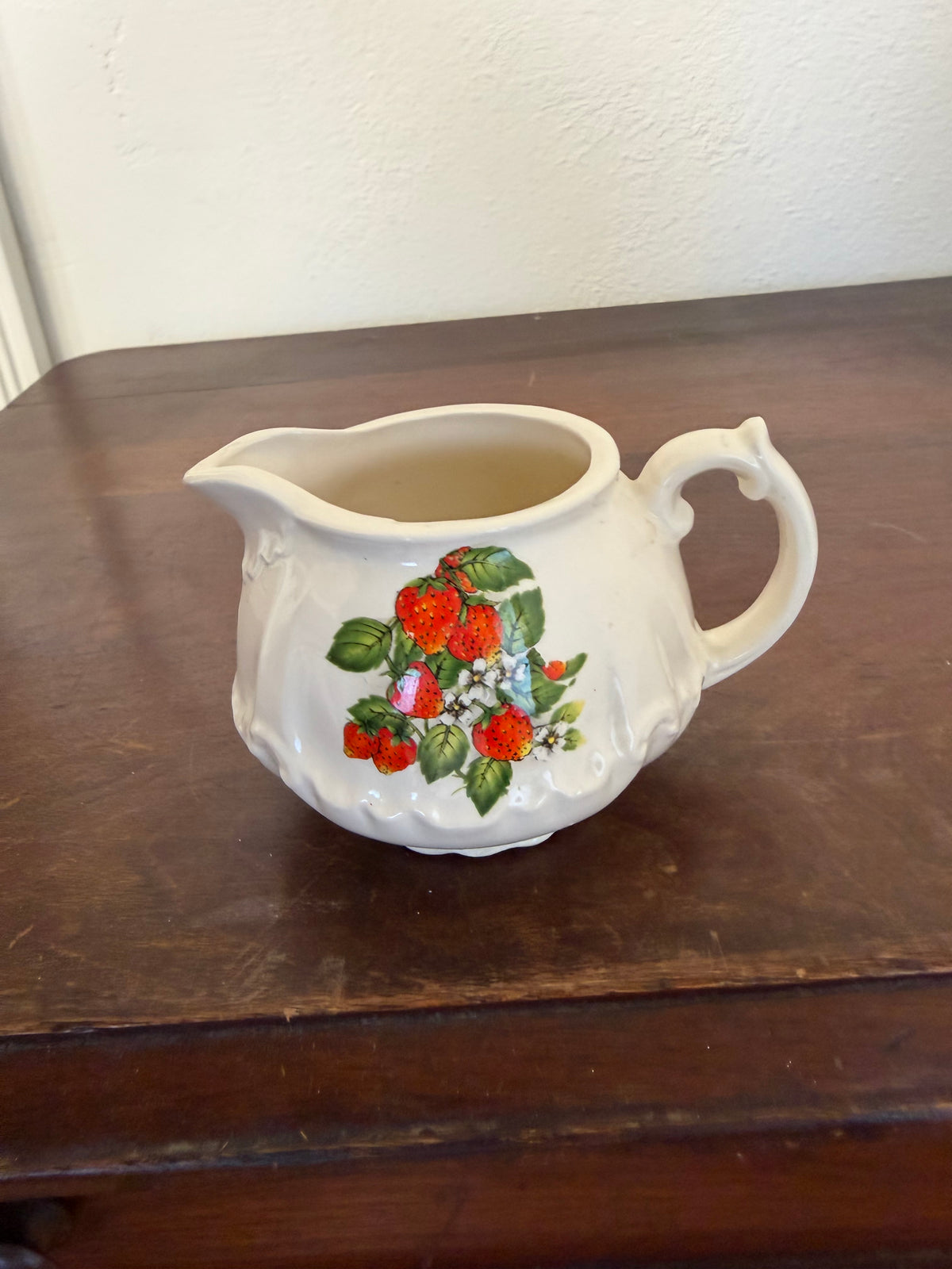 Vintage ceramic creamer with Strawberry pattern