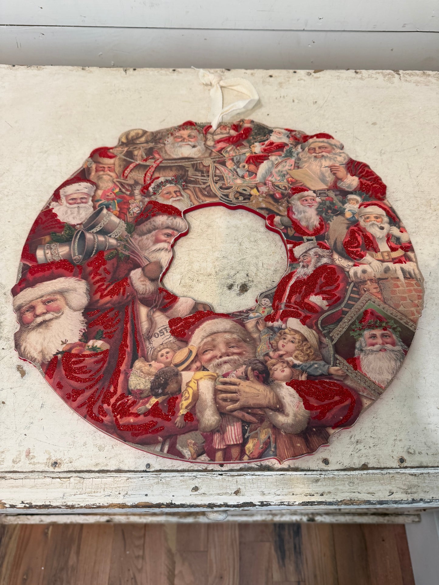 Wooden Glitter Santa Wreath