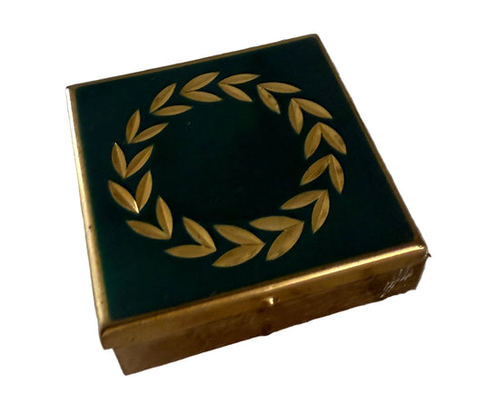Vintage Gold Tone Metal Enamel laurel Compact with Mirror
