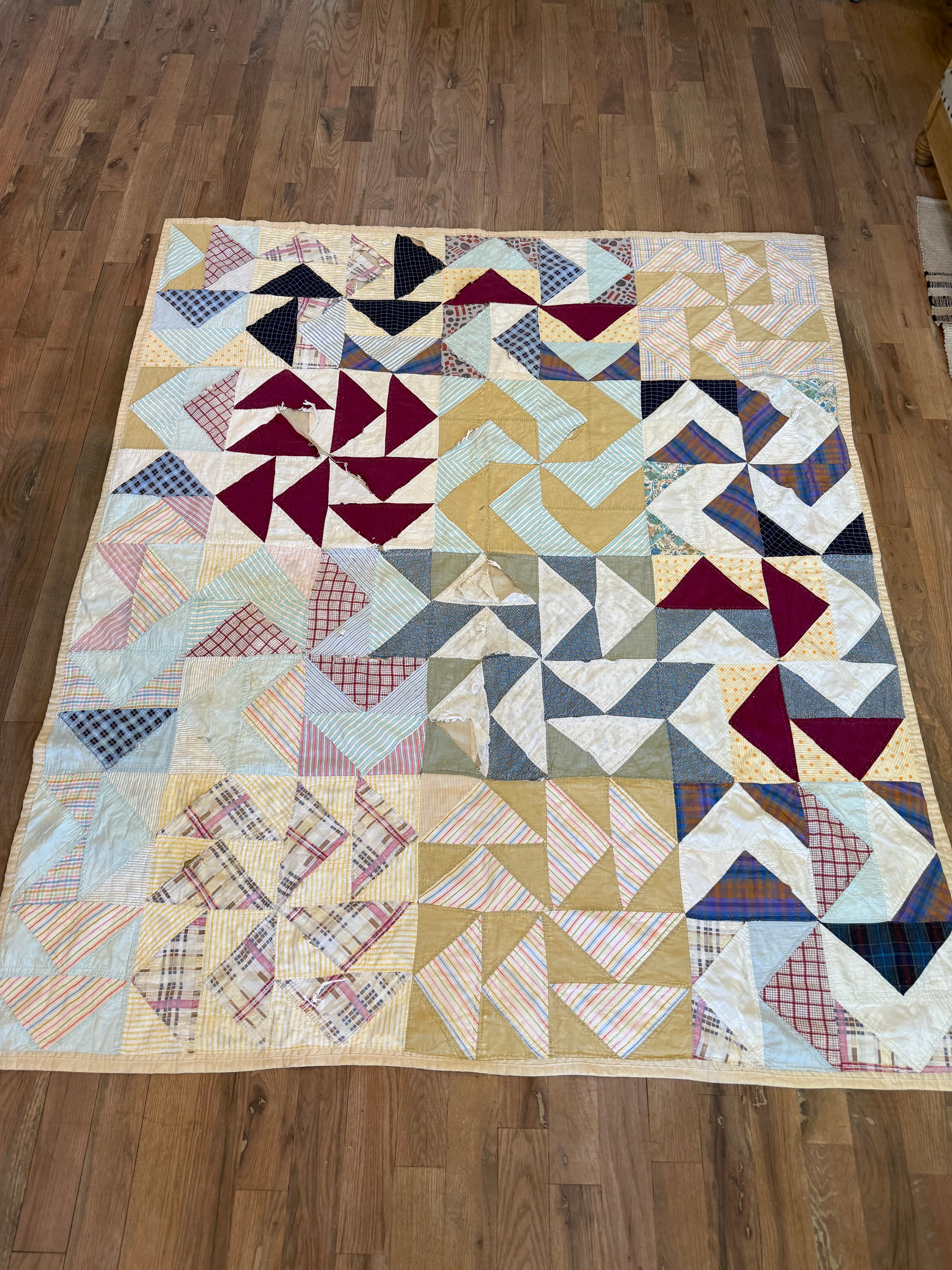 Twin Size Triangle Handmade Pieced Quilt as is