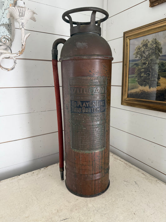 Vulcan Early 20th Century Brass and Copper Fire Extinguisher will get polished