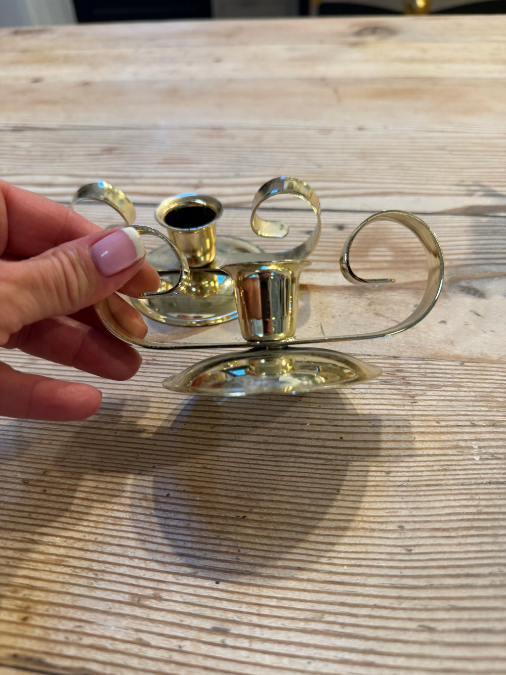 Art deco gold tone metal candle holder sold individually