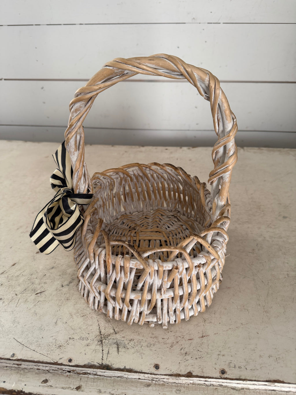 Wicker Basket with a Black and White Bow