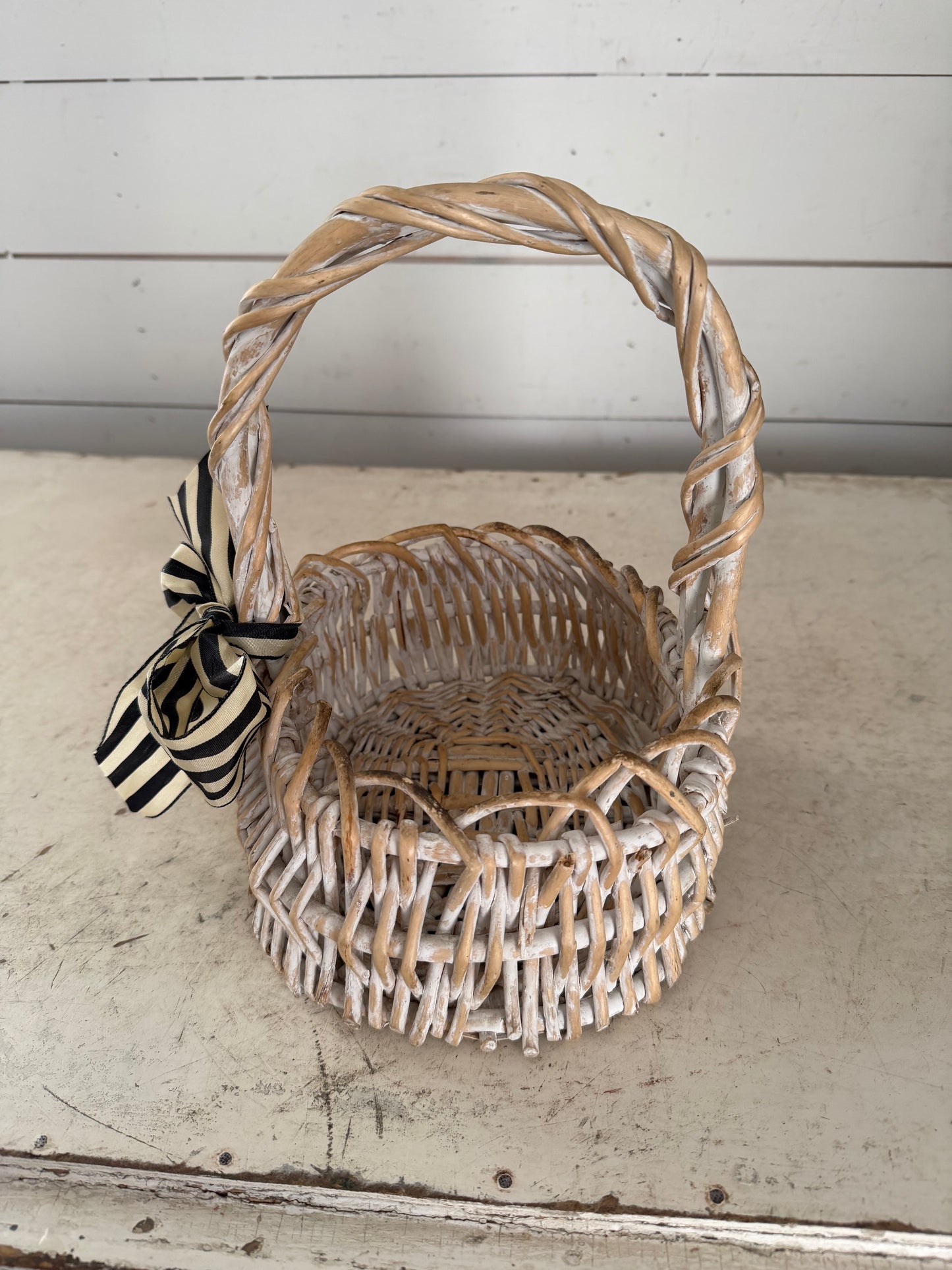 Wicker Basket with a Black and White Bow