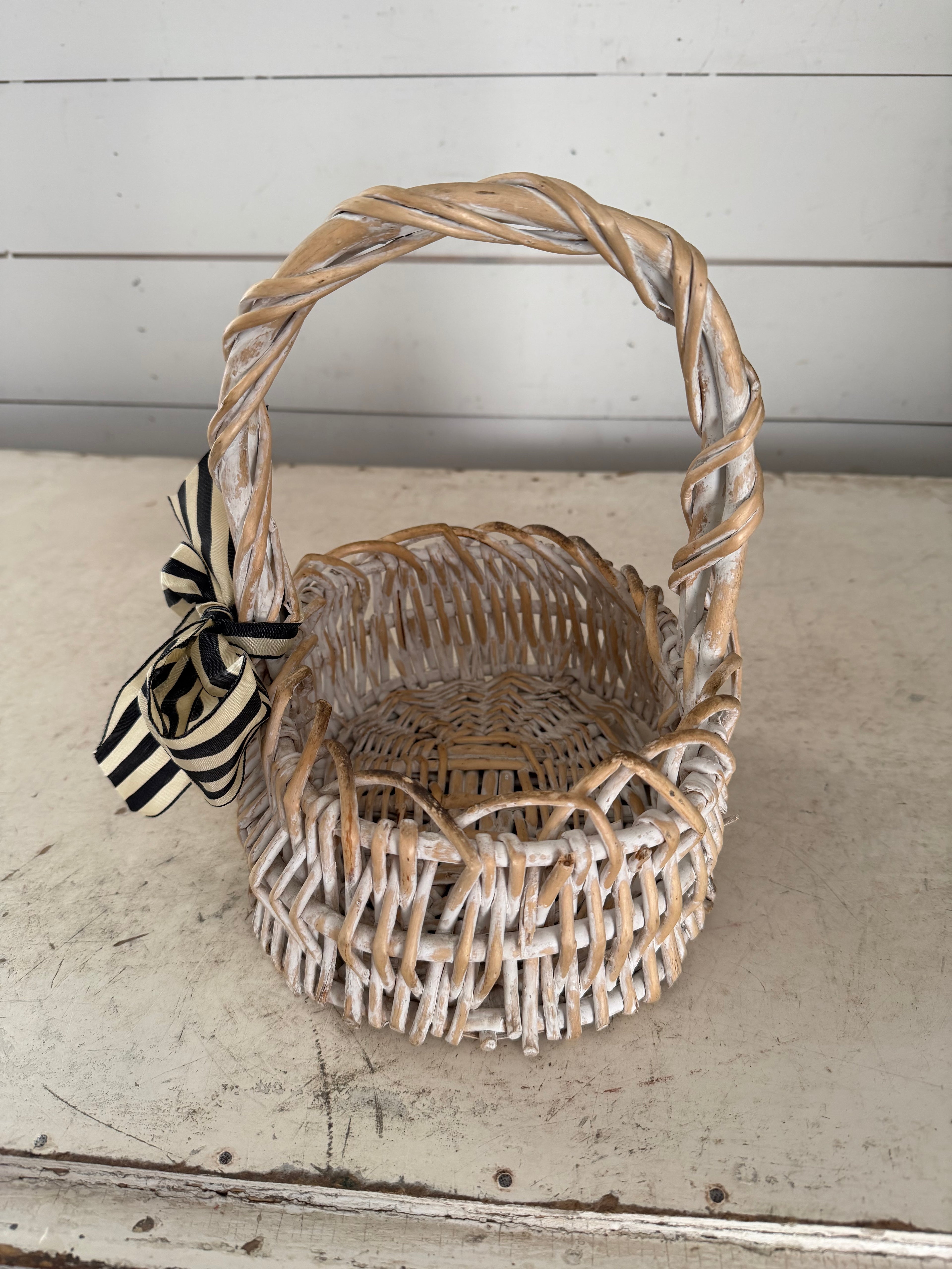 Wicker Basket with a Black and White Bow