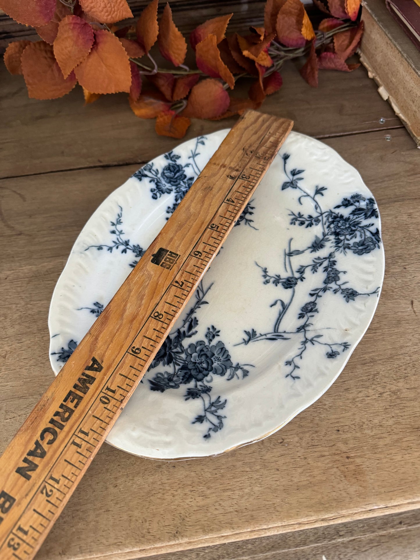 Ironstone Booth’s of England Royal Semi-Porcelain Princess Pattern 11 inch Platter Antique. Blue floral transfer ware on white